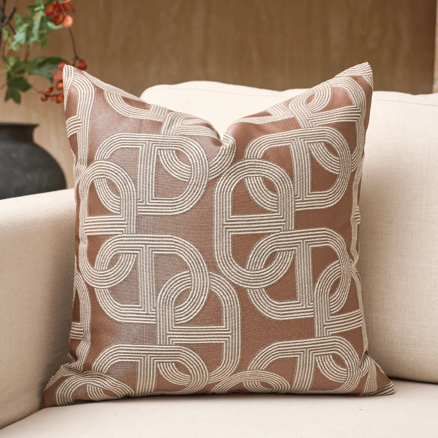 1 Pc Luxury Decorative Pillow Cover, Textured Geometric Square Shape, Suitable For Sofa, Living Room, Bedroom, Farmhouse, Also As A Gift, No Filler