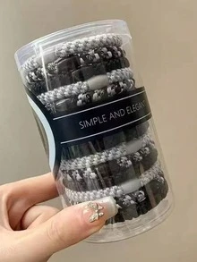 Conjunto de 15 elásticos de cabelo trançados de alta elasticidade, elásticos básicos para rabo de cavalo, elástico grosso, prendedores de rabo de cavalo esportivos, nova cor damasco, elásticos de cabelo de alta qualidade, acessórios para cabelo, faixa elástica. - Multicolorido - Ver 20