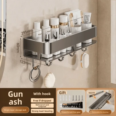 Estantería de almacenamiento para cocina y baño, lavabo sin perforaciones, estantería de baño montada en la pared, estantería de almacenamiento para el baño
