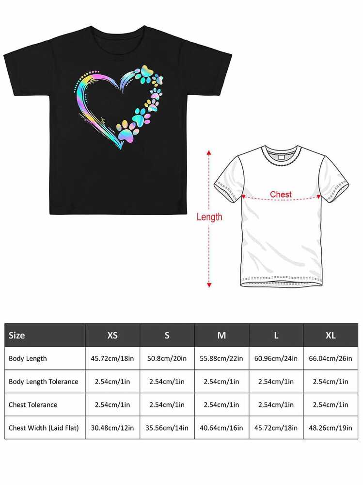 Girls' Soft Cotton TShirt With Whimsical Heart And Paw Print Graphic  Adorable Short Sleeve Tee For Playdates And Everyday Adventures  Fun And Stylish Top For Little Ones  Perfect For Animal Lovers Featuring Vibrant, EyeCatching Colors And A Comfortable Fit  Durable Fabric Holds Up To Washing And Wear  A Cute And  Addition To Her Wardrobe! - 黑色 - 查看 3