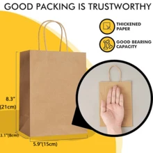 100Pcs Gift Bags 8.3x4.3x10.6 Kraft Brown Paper Gift Bags With Handles Bulk For Wedding, Party Favor, Grocery, Shopping, Retail, Merchandise Medium Paper Sacks - Lạc đà nhỏ - Xem 2