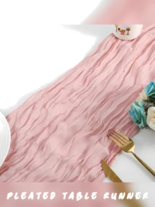 1 Piece Pink Pleated Table Runner, Foldable Solid Color Tablecloth, Pink-Themed Birthday & Wedding Decoration, Holiday Home & Party Table Arrangement, Gift For New Year, Christmas, Halloween And Other Festivals, Suitable For Weddings / School Homecoming Ceremonies, Christmas Decoration, Halloween, Father's Day