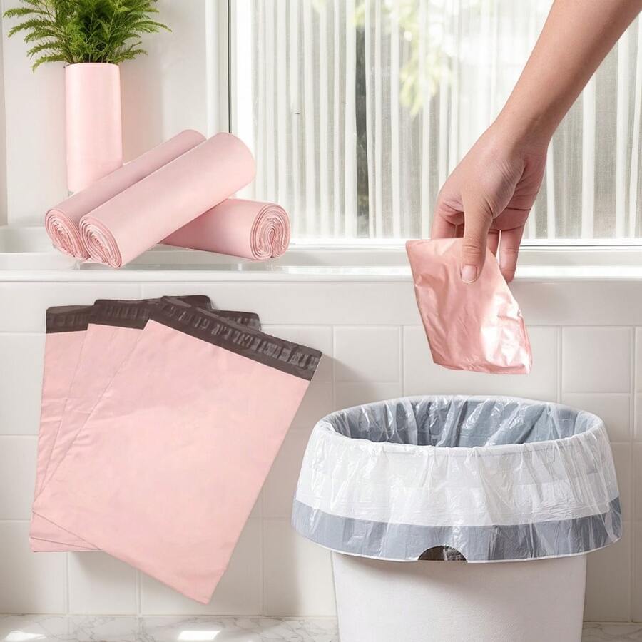 10/20pcs Pink Sanitary Pad Disposal Bags, Women Hygiene Trash Bags, Travel Storage Bags For Tampons And Sanitary Napkins, Odor Blocking, Cosmetic Bags, Travel Holiday Portable Pouches, Large Capacity For Lipstick, Brushes, Skincare, Phones, Coins, Small Items, Multipurpose Bags For Home, Gifts, Holidays And Festivals Like Halloween, Christmas, New Year - Multicolor - View 1