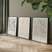 3 Pieces Of William Morris Floral Canvas Wall Art Set, Beige Retro Decoration, Optional Wooden Frame Retro Poster, Suitable For Living Room, Bedroom, Home Office - Neutral Home Decoration Gift - Multicolor - View 2