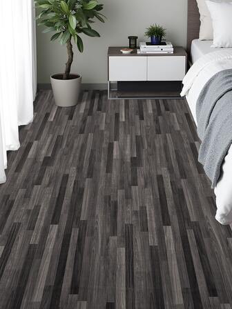  1 Roll 40cm (15.75in) Wide Multiple Length & Color Options Self Adhesive Peel And Stick Removable No Residue Waterproof Non-Slip Scratch Resistant Premium PVC Vinyl Floor Contact Paper, Minimalist Modern Dark Gray Wood Grain Plank Textured Print Decorative Easy To Apply Floor Tile Planks For Kitchen Bathroom Laundry Room Bedroom Living Room Whole House Flooring Renovation Rental Home Decor