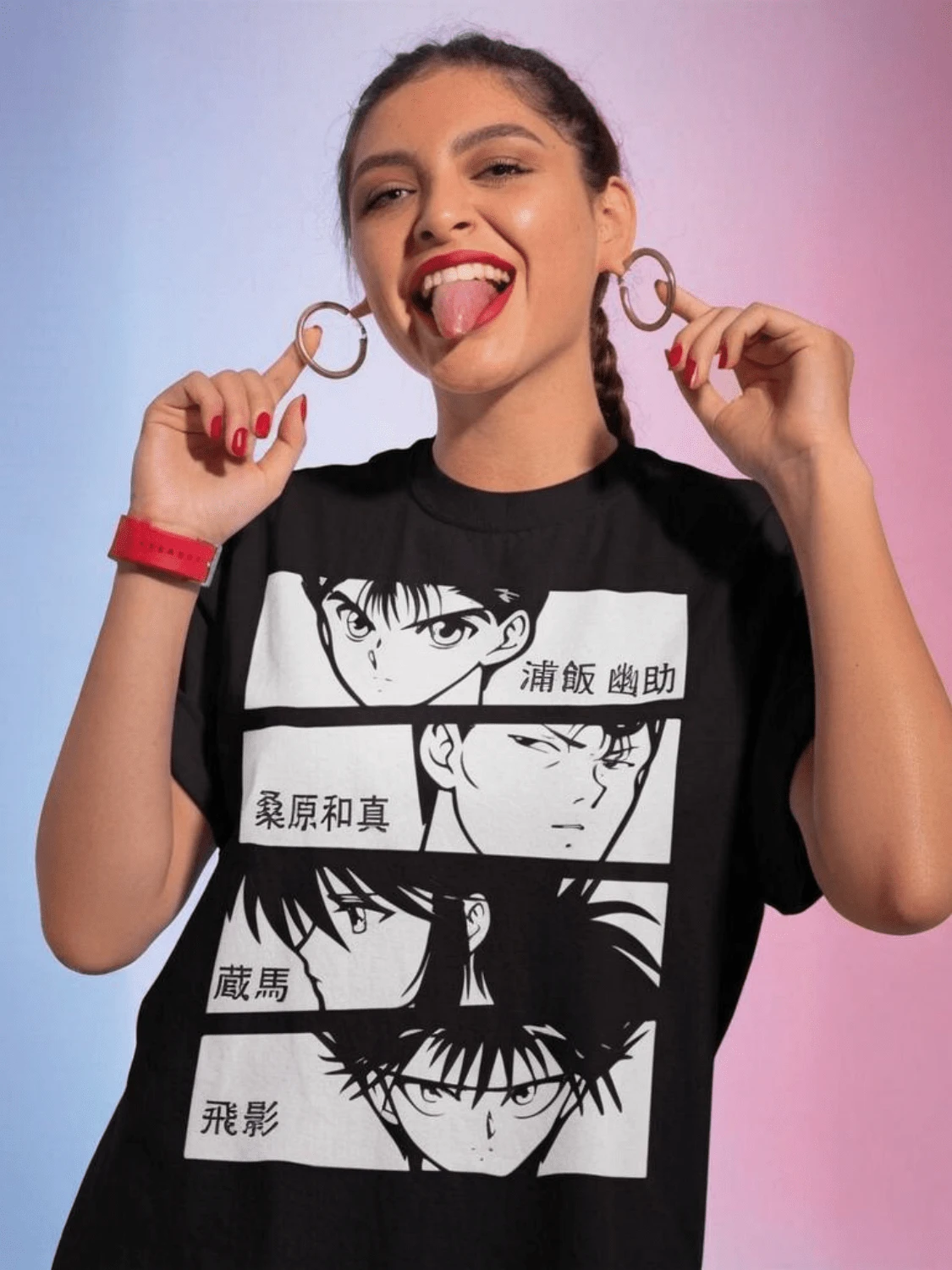 ,Yu Yu Hakusho Shirt,Yusuke,Kuwabara,Kurama,Hiei,Sweatshirt,Anime,Manga,Hoodie,Hakusho Hoodie,Anime Hoodie,90s Anime 1pc Women's Solid Color Crew Neck Short Sleeve Fitted -Shirt,Suitable Summer Printed Shirts, Ladies' Tops, Printed Short-Sleeve One-Piece Shirts - Đen 9 - Xem 1