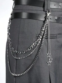 1pc Punk Style Hollow Star Decor Pant Chain, Multi-Layer Metal Chain Waist Belt Accessory, Suitable For Daily Wear, Fashion Matching, School, Halloween, Summer, Autumn