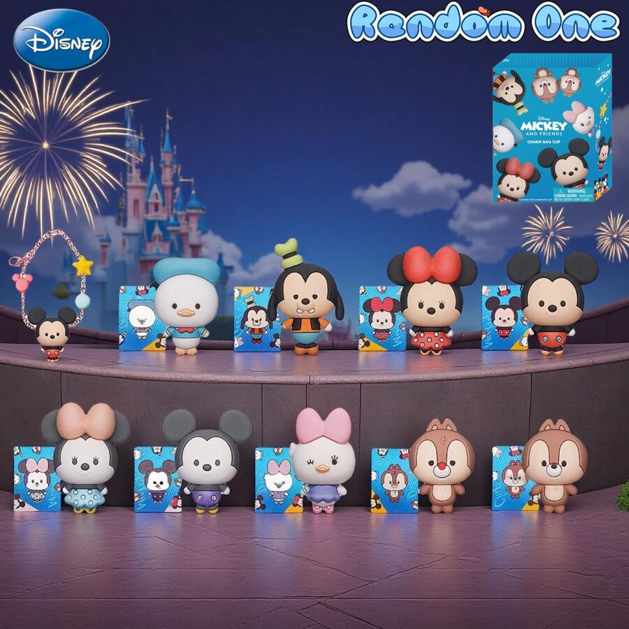 Disney 1pc Officially Licensed Mickey And Minnie 3D PVC Anime Adjustable Character Pendant Bracelet Blind Box Random One Character Or Other Hidden Characters Bracelet Cute Cartoon Collectibles For Friends For Birthday Christmas Souvenir Collection And Holiday Gifts
