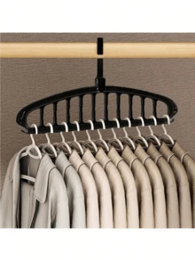 11-Hole Collapsible Clothes Hanger Organizer, Multi-Functional Non-Slip Plastic Portable & Wall-Mountable Closet Storage System, 3.2 Cubic Feet Enclosed Storage Capacity - Lightweight (1pc)Bedroom,Organizer,Organiser,Home Storage,White T Shirt Women,Black Pants Women Bathroom Bathroom Accessories Bathroom Tools