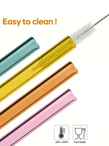 Set (4 pailles + 1 brosse) Pailles en verre colorées - Pailles en verre réutilisables résistantes à la chaleur, parfaites pour l'extérieur, le restaurant, le pique-nique, le camping, les sports, les smoothies, les milkshakes, le thé, les jus, les cocktails - Inclut une brosse de nettoyage. Cadeau de Noël, fournitures scolaires