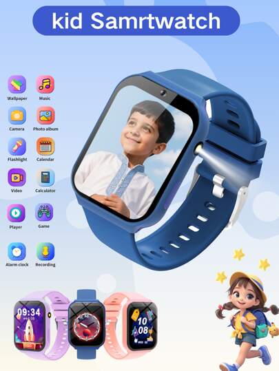 ERUN 2025 New Children's Smart Watch, Children's Game Watch, 18 Fun Games, 1.83 Inch Touch Screen, Ultra Low Power Chip, Step Counter, Taking Photos, Flashlight, , Alarm Reminder, Camera, Album, , Calendar, Step Counting, Countdown, Calculator, Stopwatch, Flashlight Light,