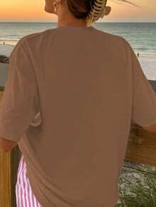 CONJUNTO SHORT ROSA RALLADO CON DISEÑO DE FLORES SALMS 46:10 IDEAL PARA PLAYA O VERANO - Marrón - Ver 2