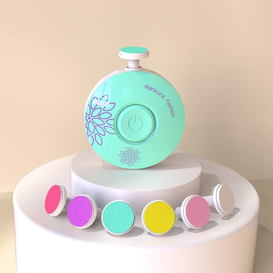 1pc AAA Battery Powered Baby Nail Clipper, Newborn Nail Trimmer Set With 6 Grinding Heads, Ergonomic Handheld Electric Manicure Kit, MQ-800, Suitable For Infants, Children And Adults - Mint Green - View 1