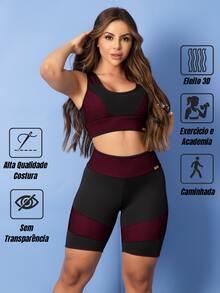 Women's Fitness Gym Set Top Short 3D Tarelles - 紅木色 - 查看 2