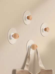 meike 2/4 件易于安装的木质墙钩，几何形状壁挂式挂钩，用于悬挂衣服、外套、帽子、围巾、浴室毛巾、橱柜门创意自粘式木质手柄，无需钻孔 - 白色 - 查看 2