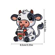 Parche de vaca bebiendo leche de 3.5 pulgadas, parche de hierro de vaca de color frío - Parche de hierro bordado/Parche cosido para mochila (que te brinda efectos visuales inesperados)