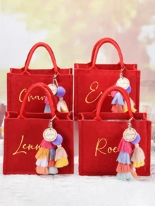 Customized Christmas Gift Bags, Christmas Tote Bags, Holiday Gifts, Linen Christmas Bags, Burlap Christmas Bags, Women's Christmas Gift Bags, Christmas - Orange - View 6