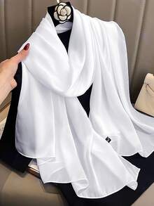 1 件女士纯色新款真丝简约优雅围巾，时尚百搭披肩，可遮盖沙滩防晒，适合日常搭配 - 香檳色 - 查看 4