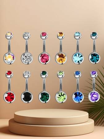 12 New Stainless Steel Color Random Simple Navel Nails, Random Color