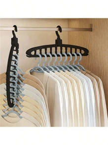 11-Hole Collapsible Clothes Hanger Organizer, Multi-Functional Non-Slip Plastic Portable & Wall-Mountable Closet Storage System, 3.2 Cubic Feet Enclosed Storage Capacity - Lightweight (1pc)Bedroom,Organizer,Organiser,Home Storage,White T Shirt Women,Black Pants Women Bathroom Bathroom Accessories Bathroom Tools