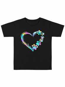 Girls' Soft Cotton TShirt With Whimsical Heart And Paw Print Graphic  Adorable Short Sleeve Tee For Playdates And Everyday Adventures  Fun And Stylish Top For Little Ones  Perfect For Animal Lovers Featuring Vibrant, EyeCatching Colors And A Comfortable Fit  Durable Fabric Holds Up To Washing And Wear  A Cute And  Addition To Her Wardrobe! - Black - View 2