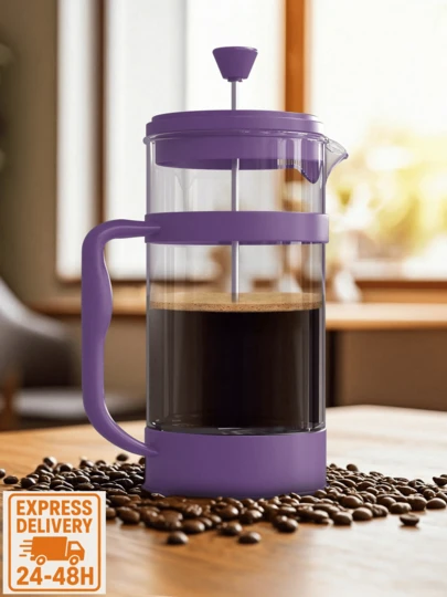 Kichly [ EXPRESS DELIVERY ] 350 Ml French Press Coffee Maker & Tea Infuser With Triple Micro-Mesh Stainless-Steel Filters, Heat-Resistant Borosilicate Glass Carafe Inside Insulated Non-Slip Plastic Frame, Premium Odor-Free Steel Plunger & Detachable Infuser Basket, Reusable Coffee Press Brewer For Home, Office & Travel, Premium Grind-To-Cup Flavor Extraction System, Reusable Filters, Stylish Modern Kitchen Gadget In Grey, Aqua, Black, Plum & Red