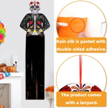 2pcs Mexican Day Of The Dead Skeleton Bride & Groom Paper Hanging Decor With Tassels, Halloween Holiday Home Garden Spooky Funny Decoration