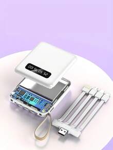 10000mAh Batería Externa, Batería Externa Portátil de Carga Lenta de Varios Colores, Protege la Batería del Teléfono, Adecuada para Múltiples Dispositivos (2xSalida USB, Tipo-C Integrado, Micro, Cable USB), Con Iluminación LED, Pantalla Digital de Energía, Adecuada Como Regalo de Graduación - Rosa - Ver 8