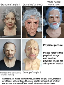 1 件逼真的老人/女人面罩，乳胶老人角色扮演道具面罩，万圣节服装配饰 - 彩色 - 查看 10