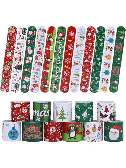48pcs Christmas Slap Bracelets, Xmas Slap For Christmas Party Favor, Decoration, Halloween Decor, Christmas Decoration