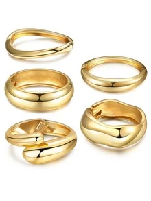 Yanxyad 女士粗金袖口手镯黄金个性手镯套装臂袖上臂朋克珠宝女士粗金手镯手镯厚袖口大号个性套装女士金手镯粗手镯 - 金色 - 查看 1