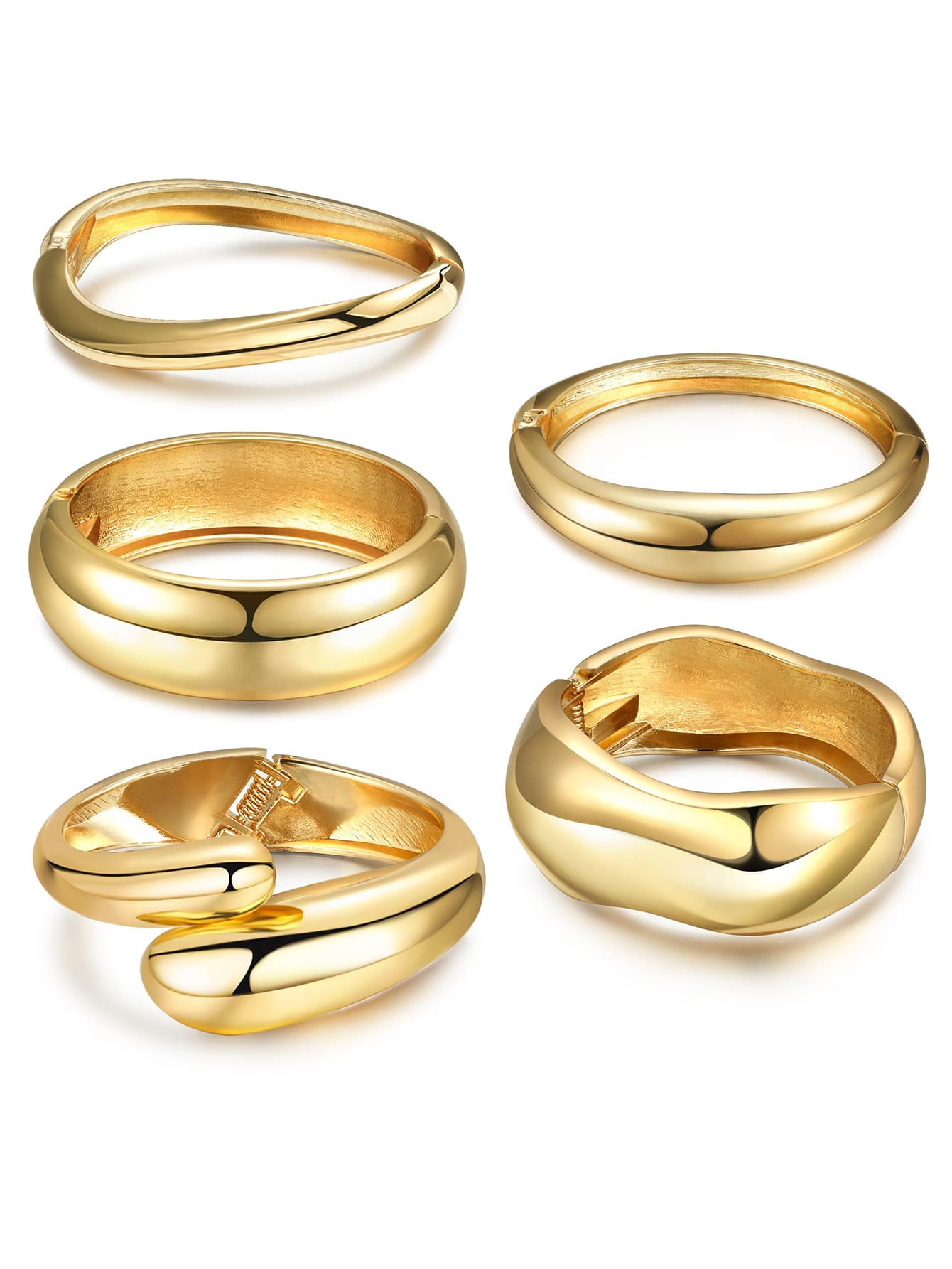 Yanxyad 女士粗金袖口手镯黄金个性手镯套装臂袖上臂朋克珠宝女士粗金手镯手镯厚袖口大号个性套装女士金手镯粗手镯 - 金色 - 查看 1