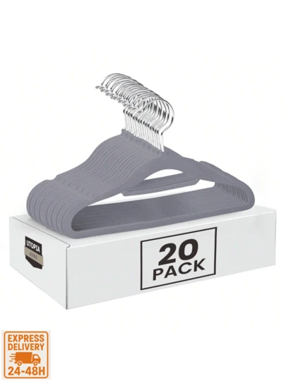 Utopia Home 20-Pack Velvet Hangers [ EXPRESS DELIVERY ] – Heavy-Duty Non-Slip Clothes Hangers With 360° Swivel Hook, Premium ABS Core & Soft Velvet Surface For Coats, Jackets, Suits, Dresses, Shirts & Pants, Ultra-Slim Profile To Maximize Closet Space, Durable 10 Lb Weight Capacity, Elegant Finish To Prevent Creasing & Slippage, Set Of 20 Multifunctional Velvet Hangers For Home, Office, Boutique & Retail Wardrobes