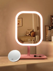 LED Makeup Mirror,Vanity Mirror With Lights,3 Light Modes Lighted Makeup Mirror,Touch Control, Portable Stand And Foldable Compact Mirror Lighted Travel Makeup Mirror, Vanity Cosmetic Mirror With Lights, Rechargeable , Portable LED Makeup Mirror, Women Christmas Gift Home Decor Back To School Room Decor School Supplies