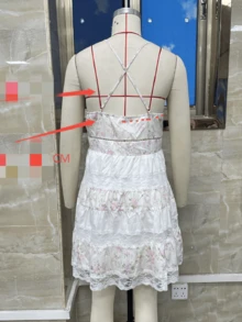 Women Y2K Mini Cami Dress Backless Low Cut A Line Short Bustier Dress Floral Ruffle Sleeveless Sundress Beachwear - 粉色 - 查看 8