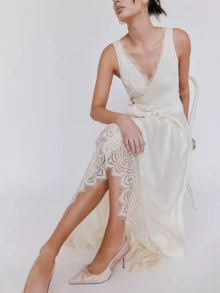 Chic Lace Patchwork Dress – Effortlessly Stylish, Perfect For Summer Parties  Date Nights  Design With Elegant Details - trắng - Xem 3