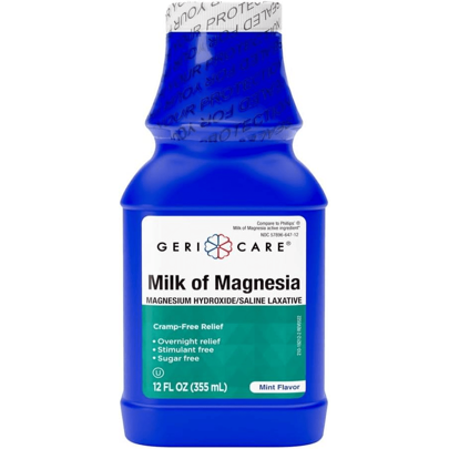 GeriCare Milk Of Magnesia, Magnesium Hydroxide 1200mg| Fast Overnight Constipation Relief| Cramp-Free Saline Laxative &Amp; Stool Softener| Antacid For Heartburn &Amp; Indigestion| Original Flavor| 16 Fl Oz