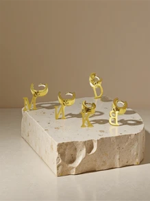 1 件（单边）时尚迷你气球泡泡 A-Z，26 个英文首字母吊坠耳环不锈钢耳环，女生日常佩戴创意耳环 - 金黃色 - 查看 7