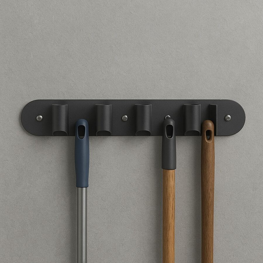 Wall Mount For Broom, Squeegee And Dustpan, Sturdy And Practical, Comes With A Wall Plug And Screw - 3 Colors - Light Grey - View 1