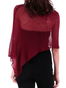Poncho de malla para mujer, elegante, liso, con cuello redondo, manga larga y transparente, para playa y uso diario. - Burdeos - Ver 5