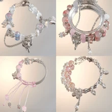 1pc Rhinestone Butterfly Cat Eye Stone Bracelet, Aquamarine, Moonstone, Natural Crystal Bracelet, Versatile Accessory, Girlfriend Gift, Butterfly Bracelet, Minimalist Design, Moonstone Bracelet, Student Gift, Suitable For Back To School, Halloween, Christmas (No Card Included)