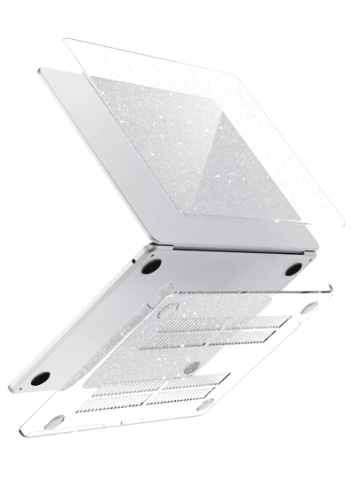Clear Glitter Case Compatible With MacBook, Protective Snap Button Hard Shell Cover Fit Retina Display Touch ID,Glittering Clear