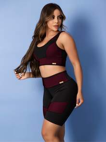 Women's Fitness Gym Set Top Short 3D Tarelles - 紅木色 - 查看 5