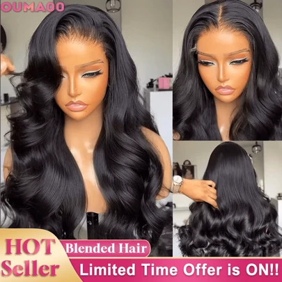 8-34 英寸 5x5 戴上即走无胶假发，人发混合发，自然黑色波浪卷发假发，隐形小结，预拔预剪波浪卷发假发，200% 密度，高清透明蕾丝前假发，巴西原生发，柔软自然，适合女性日常佩戴