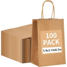 100Pcs Gift Bags 8.3x4.3x10.6 Kraft Brown Paper Gift Bags With Handles Bulk For Wedding, Party Favor, Grocery, Shopping, Retail, Merchandise Medium Paper Sacks - Lạc đà nhỏ - Xem 1