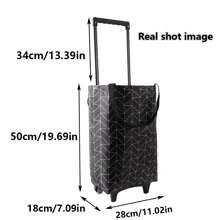1pc Large Capacity Foldable Shopping Cart Bag (With Handle Design, More Convenient), Durable Oxford Cloth Material, Portable Hand Truck, Load Capacity 20kg, Square Design, With Wrist Strap, Suitable For Graduation Season, Suitable For Supermarket Shopping, With Wheels, Can Be Pulled