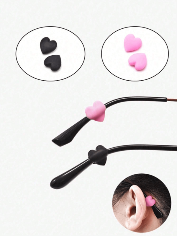 4pcs Heart Shaped Eyeglasses Non-Slip Sleeves, Soft Silicone Anti-Slip Glasses Leg Covers With Ear Hooks, Eye Leg Fixation Accessories Anti-Dropping Gadgets, Suitable For 3-8mm Eyeglass Leg Width, For Men, Women, Friends, Couples And Family,Belt,Glasses