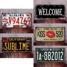 1件复古汽车牌照，铁艺彩绘墙饰，创意网吧宿舍酒吧墙面艺术，金属锡板，户外花园装饰，尺寸：30厘米*15厘米/11.81英寸*5.90英寸，适用于Exit音乐节、摇滚音乐节、2024巴黎夏季、圣诞礼物