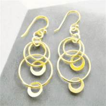 1对女士极简镂空几何圆形吊坠耳环，时尚派对首饰礼品 - 銀色 - 查看 2