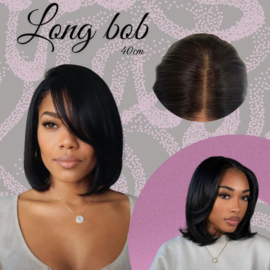 Short Long Bob Wig 40cm - Modern Cut, High Quality Fiber | Yan Hair - 黑色 - 查看 1
